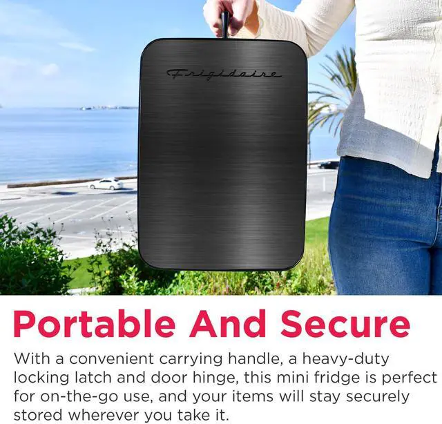 Alt view image 7 of 7 - Mini Personal Fridge Cooler, Countertop, Holds Up to 10L/15 Cans, Brushed Black Stainless Rugged Design, Portable for Skincare, Makeup, Car, Office, Bedroom, Dorm Room, or Cabin