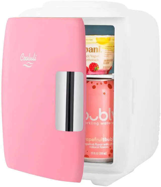 Alt view image 2 of 7 - Mini Fridge for Bedroom - Car, Office Desk & Dorm Room - Portable 4L/6 Can Electric Plug In Cooler & Warmer for Food, Drinks, Skincare Beauty & Makeup - 12v AC/DC & Exclusive USB Option, Pink