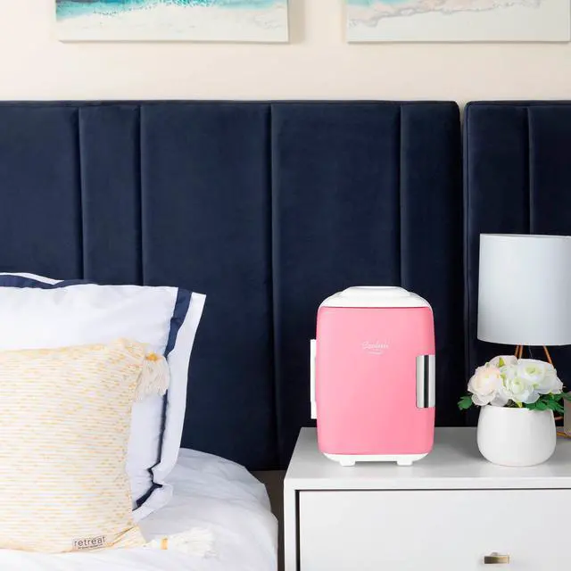 Alt view image 5 of 7 - Mini Fridge for Bedroom - Car, Office Desk & Dorm Room - Portable 4L/6 Can Electric Plug In Cooler & Warmer for Food, Drinks, Skincare Beauty & Makeup - 12v AC/DC & Exclusive USB Option, Pink