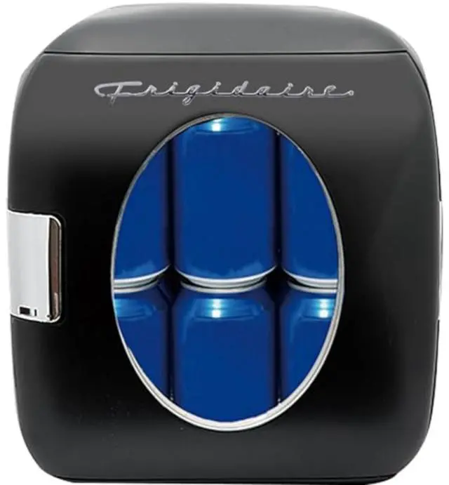 Main image of Retro Mini Personal Fridge Cooler, Holds 9L or 12 Cans, Portable for Car, Office, Bedroom, Dorm Room, or Cabin, Features Plugs for Home Outlet & 12V Car Charger - 10"D x 7"W x 10.5"H,Black