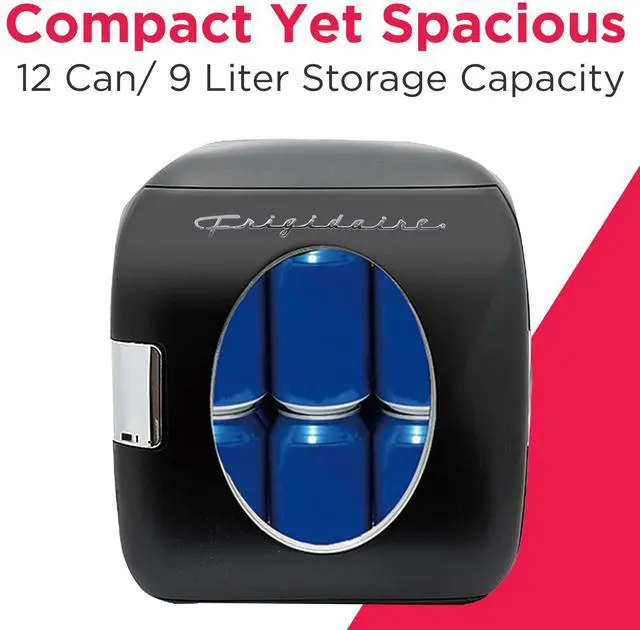Alt view image 3 of 7 - Retro Mini Personal Fridge Cooler, Holds 9L or 12 Cans, Portable for Car, Office, Bedroom, Dorm Room, or Cabin, Features Plugs for Home Outlet & 12V Car Charger - 10"D x 7"W x 10.5"H,Black