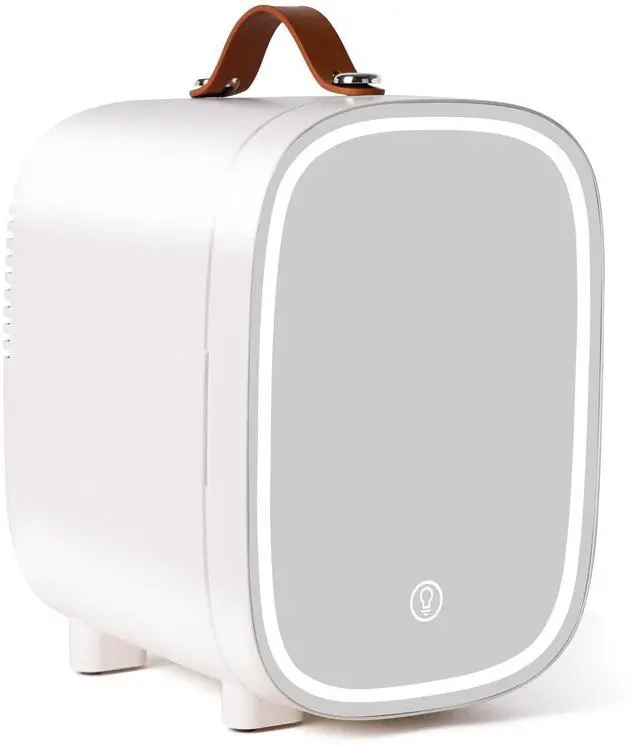 Main image of Mini Fridge for Bedroom, 4 Liter/6 Can Skincare Fridge With LED Mirror,12v AC/DC Cooler & Warmer Portable Small Refrigerator for Drinks, Makeup, Dorm, Office and Car(White)