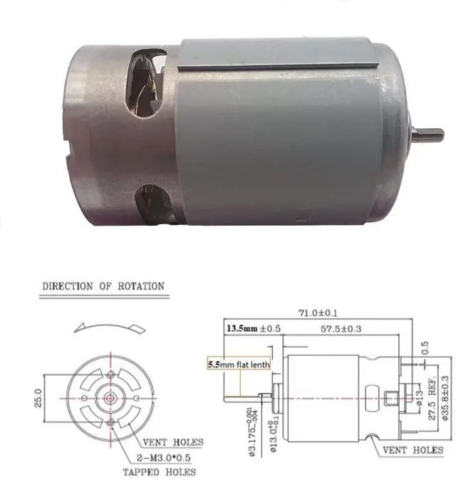 Alt view image 6 of 6 - 18v DC Motor Drill RS-550 D-Shaft 1/8in / 3.175mm Shaft - Fan Cooled High Torque 20K RPM Power Tool Replacement Upgrade 18 Volt (12v - 24v DC) DIY Electric Projects Robots Remote Controlled Car
