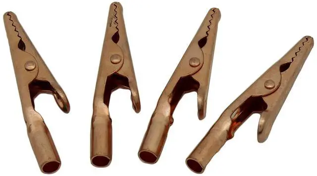 Main image of Solid Copper Alligator Clips 4pc 2-inch Crocodile Jaw Soldering Heat Sink & DIY Electronics Test Clip Wire Connector Rated for 10 Amps (10a) & Up To 10 ga (10 awg) Wire