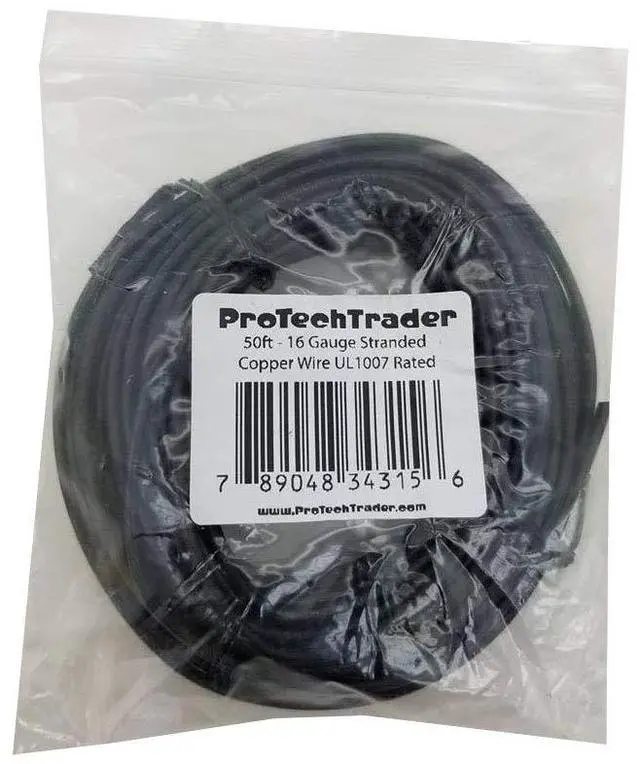 Main image of 50ft 16 AWG Gauge - Stranded Solid Copper Wire -Tinned with Black PVC Insulation - UL1007 Rated 300V 80 - Electronics Hook-up Primary Power Coated for Corrosion Resistance, Easy Soldering or Crimping
