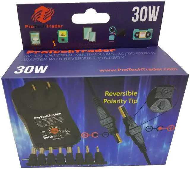 Main image of 30w Universal Power Supply Reversible Polarity 3v-12v DC 30 watt 2.5 amp USB Port 8 Adapter Tips Center Tip Positive or Negative 5.5mm*2.5mm 5.0mm*2.1mm 3.5mm*1.35mm 4.0mm*1.7mm 2.35mm*0.7mm 1/8"