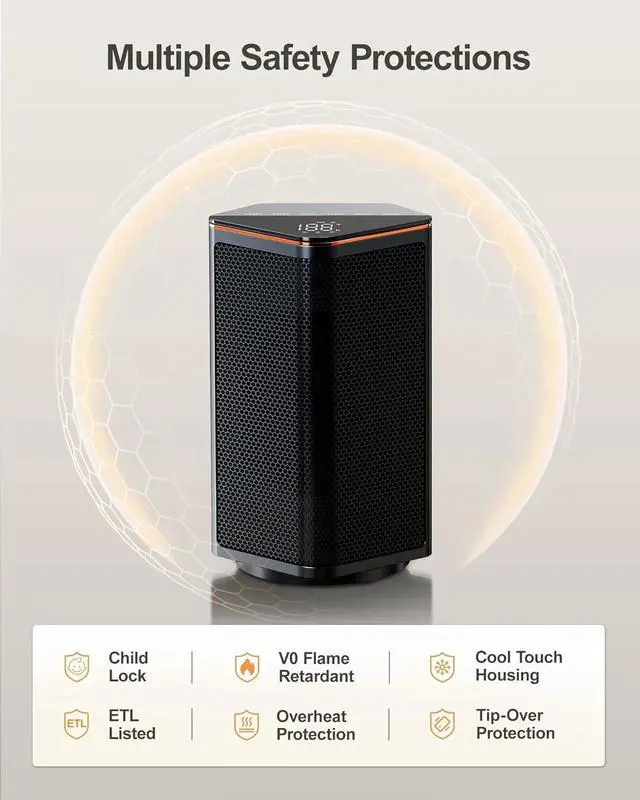 Alt view image 2 of 7 - Portable Electric Heater with Thermostat - 1500W Space Heater for Indoor Use, 70° Oscillation, 5 Modes, 12H Timer, Quiet Small Heater for Office Bedroom Desk