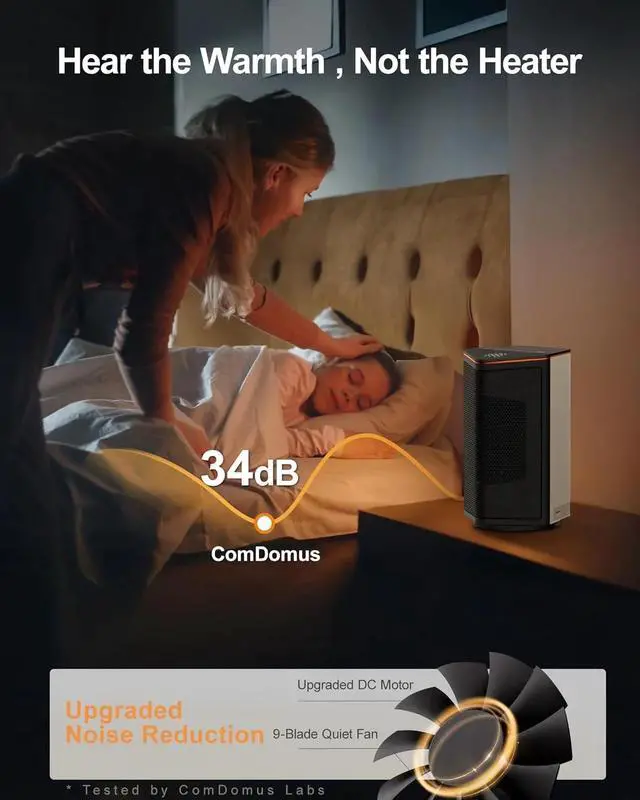 Alt view image 6 of 7 - Portable Electric Heater with Thermostat - 1500W Space Heater for Indoor Use, 70° Oscillation, 5 Modes, 12H Timer, Quiet Small Heater for Office Bedroom Desk