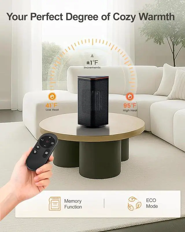 Alt view image 7 of 7 - Portable Electric Heater with Thermostat - 1500W Space Heater for Indoor Use, 70° Oscillation, 5 Modes, 12H Timer, Quiet Small Heater for Office Bedroom Desk