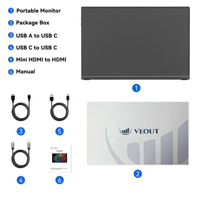 Alt view image 3 of 7 - 16 Inch Portable Monitor for Laptop, 1920x1200P Ultra-Slim FHD IPS 16:10 External Display, 100% sRGB Aluminum Stand, USB-C/Mini HDMI, Use for PC, Phone, Office (Black)