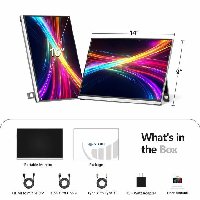 Alt view image 7 of 7 - V1Pro 16 Inch 2.5K Portable Gaming Monitor  144Hz IPS Display with FreeSync, USB-C & Mini HDMI for Laptop, Mac, PS5, Xbox, Switch (Sliver)