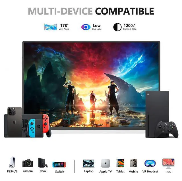 Alt view image 5 of 7 - V1Pro 16 Inch 2.5K Portable Gaming Monitor  144Hz IPS Display with FreeSync, USB-C & Mini HDMI for Laptop, Mac, PS5, Xbox, Switch (Sliver)