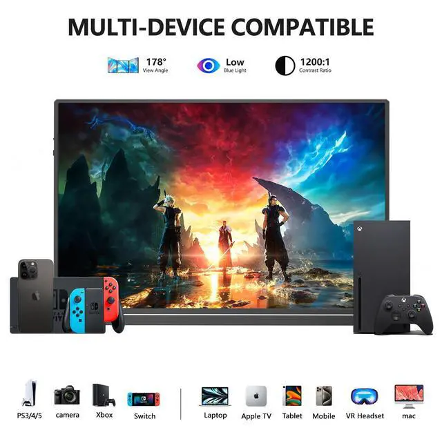 Alt view image 6 of 7 - V1Pro 16 Inch 2.5K Portable Gaming Monitor 144Hz IPS Display with FreeSync, USB-C & Mini HDMI for Laptop, Mac, PS5, Xbox, Switch (Black)