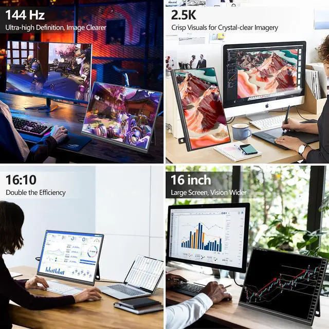 Alt view image 3 of 7 - V1Pro 16 Inch 2.5K Portable Gaming Monitor 144Hz IPS Display with FreeSync, USB-C & Mini HDMI for Laptop, Mac, PS5, Xbox, Switch (Black)