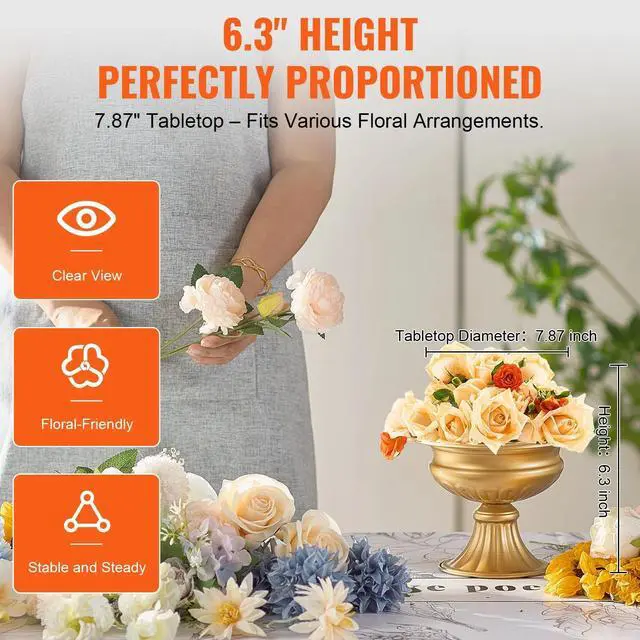 Alt view image 3 of 7 - SIHAO 10PCS 16cm/6.3 Tall Wedding Flower Vase, Metal Wedding Tables Centerpiece, Gold Floral Stand Display Rack for Wedding Dinner Party, Anniversary Ceremony Birthday Event Decor