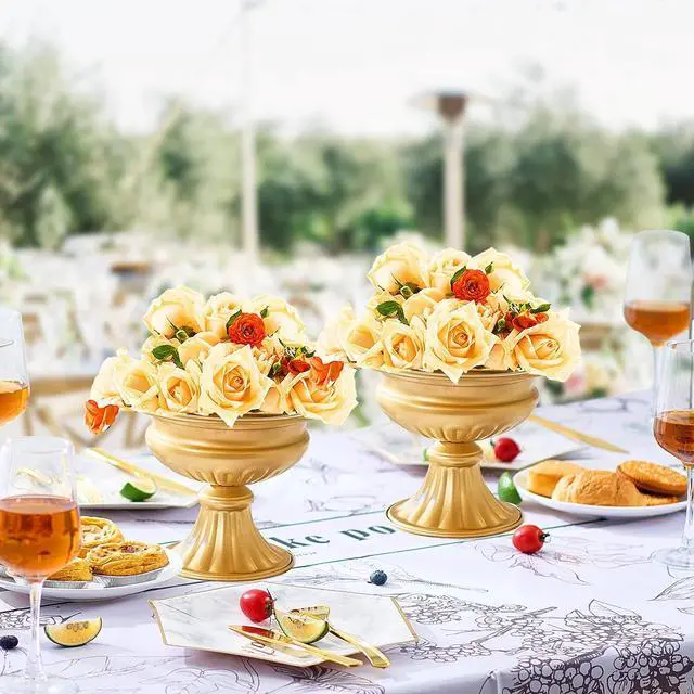 Alt view image 6 of 7 - SIHAO 10PCS 16cm/6.3 Tall Wedding Flower Vase, Metal Wedding Tables Centerpiece, Gold Floral Stand Display Rack for Wedding Dinner Party, Anniversary Ceremony Birthday Event Decor