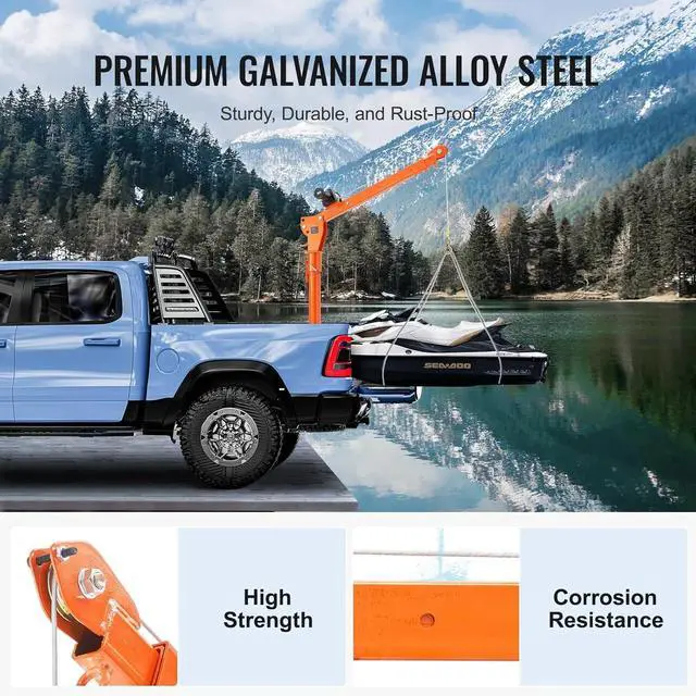 Alt view image 6 of 7 - SIHAO 1100lb Truck-Mounted Folding Crane with 3500lb 12V Electric Winch, Steel Pickup Truck Jib, 360° Swivel Base, Adjustable Boom for Pickup Trucks, Heavy-Duty Industrial Lifting