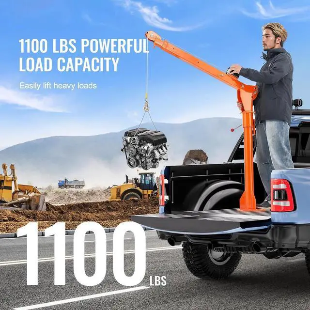 Alt view image 3 of 7 - SIHAO 1100lb Truck-Mounted Folding Crane with 3500lb 12V Electric Winch, Steel Pickup Truck Jib, 360° Swivel Base, Adjustable Boom for Pickup Trucks, Heavy-Duty Industrial Lifting