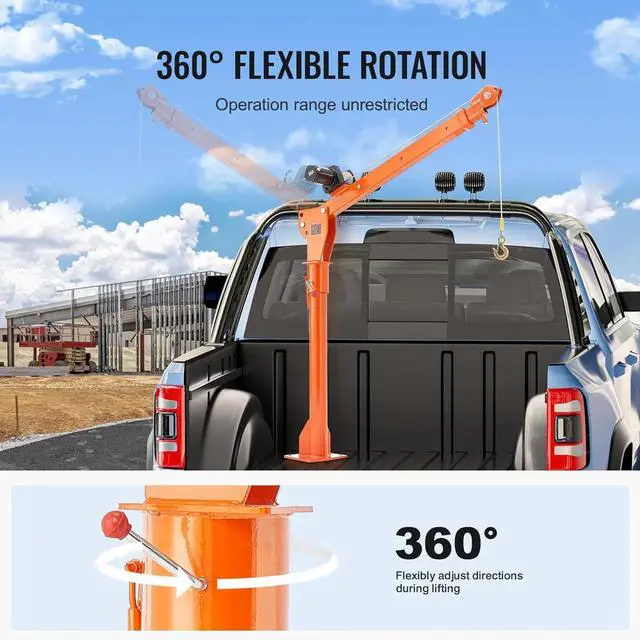 Alt view image 4 of 7 - SIHAO 1100lb Truck-Mounted Folding Crane with 3500lb 12V Electric Winch, Steel Pickup Truck Jib, 360° Swivel Base, Adjustable Boom for Pickup Trucks, Heavy-Duty Industrial Lifting