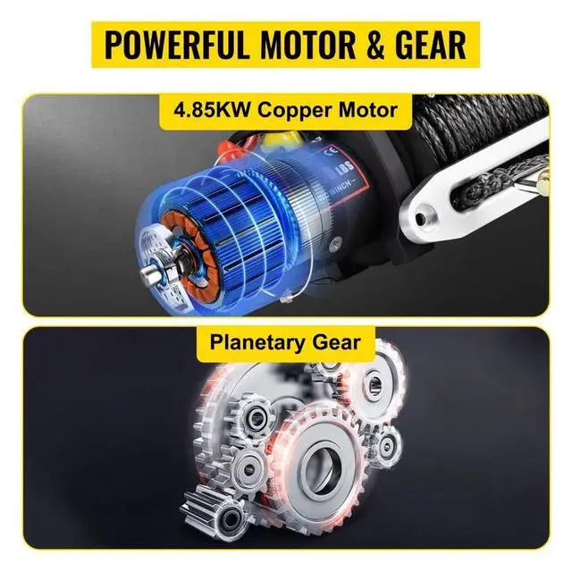 Alt view image 2 of 7 - SIHAO 13500lbs Electric Winch - 12V Waterproof Synthetic Rope Wireless Remote Trailer Tow Truck Jeep Off-Road