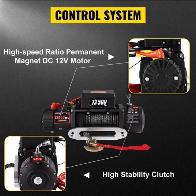 Alt view image 3 of 7 - SIHAO 13500lbs Electric Winch - 12V Waterproof Synthetic Rope Wireless Remote Trailer Tow Truck Jeep Off-Road