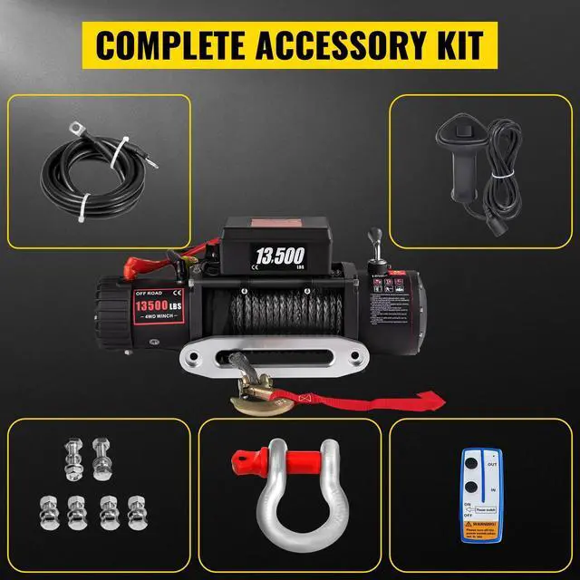 Alt view image 6 of 7 - SIHAO 13500lbs Electric Winch - 12V Waterproof Synthetic Rope Wireless Remote Trailer Tow Truck Jeep Off-Road