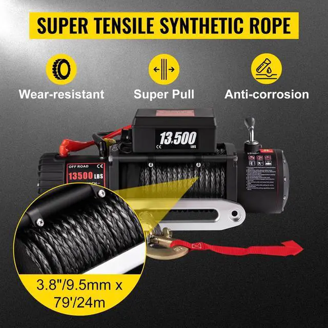 Alt view image 4 of 7 - SIHAO 13500lbs Electric Winch - 12V Waterproof Synthetic Rope Wireless Remote Trailer Tow Truck Jeep Off-Road