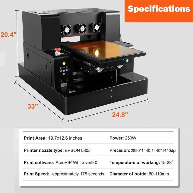 Alt view image 5 of 7 - SIHAO A3 L805 UV Printer, UV Flatbed Printer with Higher Resolution 2880 x 1440dpi, Phone Case, Cups, Stickers, Acrylic Printer, 32x50CM Print Area, 6-Color Output, USB Connectivity