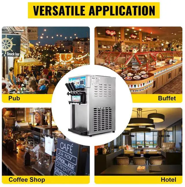 Alt view image 2 of 7 - SIHAO Commercial Ice Cream Machine 18L/H 1200W Countertop Soft Serve Ice Cream Maker with LED Display 3 Flavors