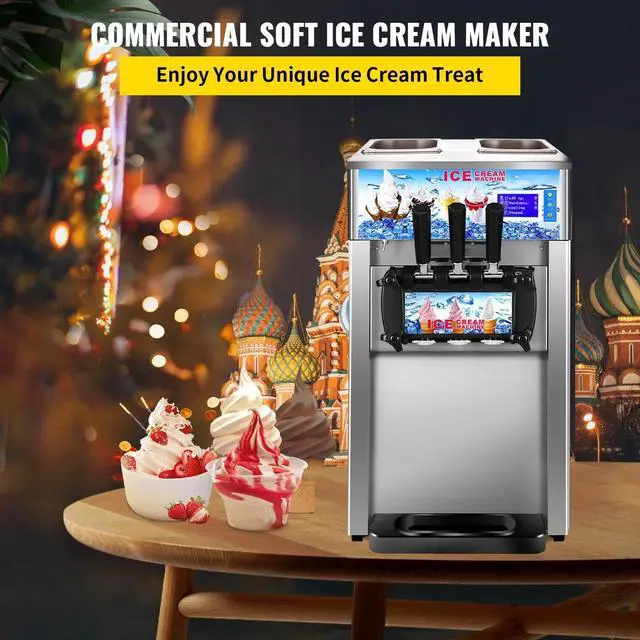 Alt view image 3 of 7 - SIHAO Commercial Ice Cream Machine 18L/H 1200W Countertop Soft Serve Ice Cream Maker with LED Display 3 Flavors