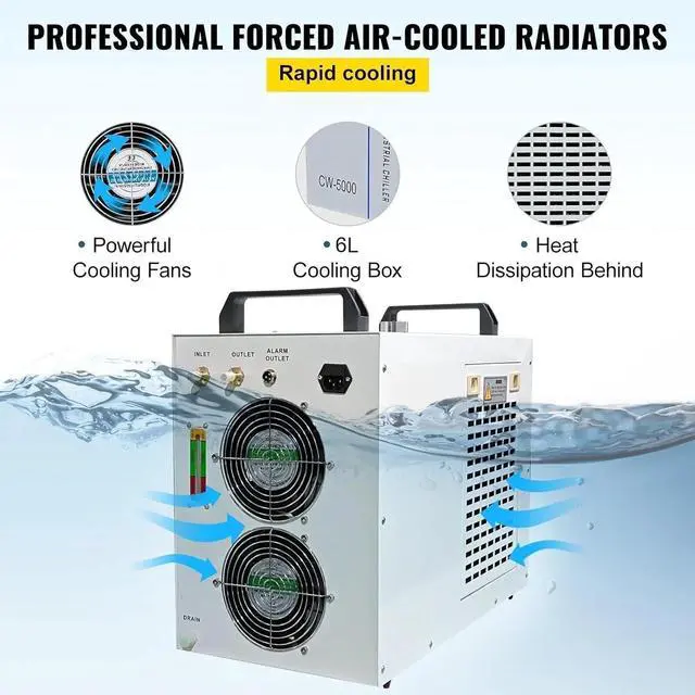 Alt view image 7 of 7 - SIHAO CW-5000 Industrial Water Chiller 6L,Water Cooling System,Thermolysis Type Water Cooling Chiller Machine for 60W 80W Laser Engraving Machine