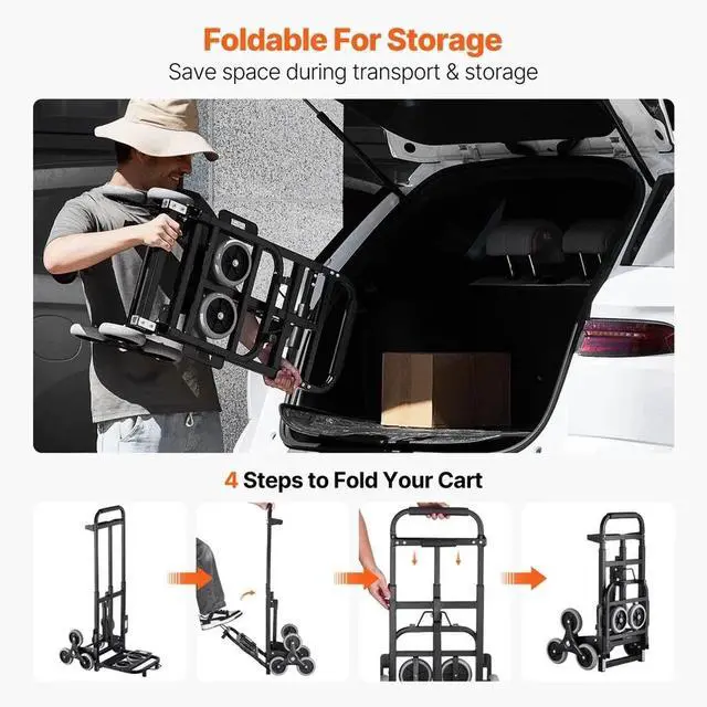 Alt view image 2 of 7 - SIHAO Stair Climbing Hand Truck 460lb, Heavy Duty Dolly Cart for Stairs, Folding Stair Climbing Trolley with 8 Wheels & 2 Elastic Ropes