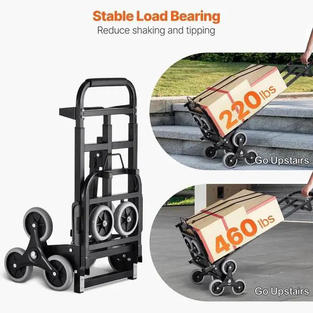 Alt view image 3 of 7 - SIHAO Stair Climbing Hand Truck 460lb, Heavy Duty Dolly Cart for Stairs, Folding Stair Climbing Trolley with 8 Wheels & 2 Elastic Ropes
