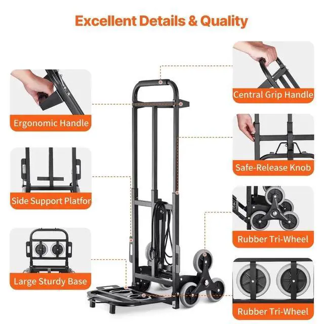 Alt view image 6 of 7 - SIHAO Stair Climbing Hand Truck 460lb, Heavy Duty Dolly Cart for Stairs, Folding Stair Climbing Trolley with 8 Wheels & 2 Elastic Ropes