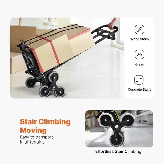 Alt view image 5 of 7 - SIHAO Stair Climbing Hand Truck 460lb, Heavy Duty Dolly Cart for Stairs, Folding Stair Climbing Trolley with 8 Wheels & 2 Elastic Ropes