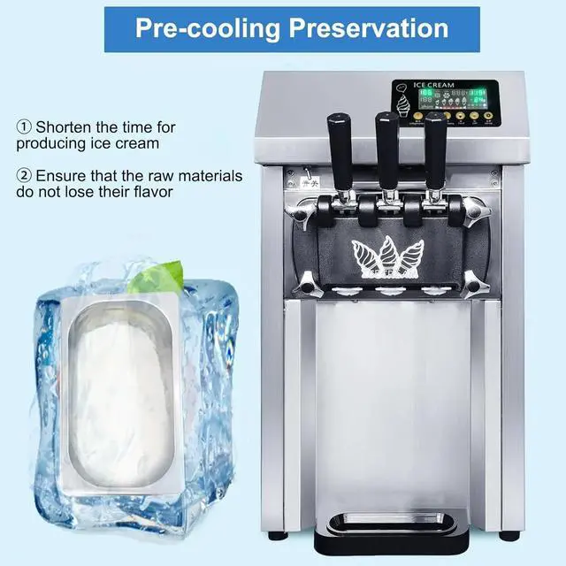 Alt view image 2 of 7 - SIHAO Ice Cream Machine with Pre-cooling & Fresh-keeping Function, 18L/H Commercial Soft Serve Machine, 3 Flavors Countertop Soft Ice Cream Maker