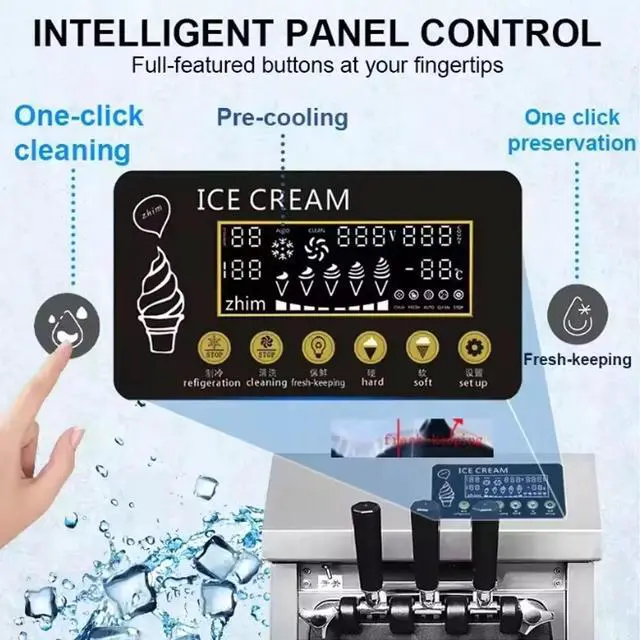 Alt view image 3 of 7 - SIHAO Ice Cream Machine with Pre-cooling & Fresh-keeping Function, 18L/H Commercial Soft Serve Machine, 3 Flavors Countertop Soft Ice Cream Maker