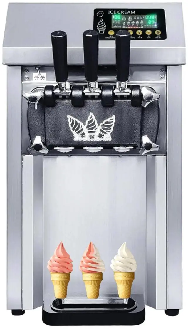 Main image of SIHAO Ice Cream Machine with Pre-cooling & Fresh-keeping Function, 18L/H Commercial Soft Serve Machine, 3 Flavors Countertop Soft Ice Cream Maker