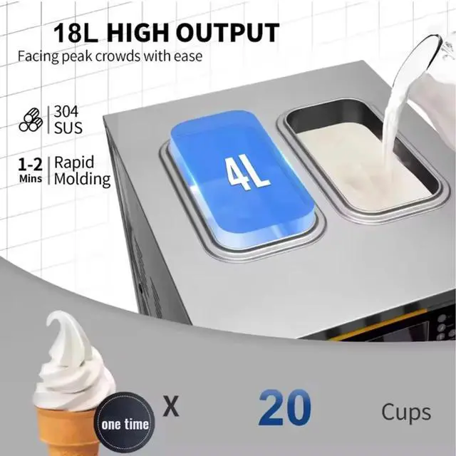 Alt view image 6 of 7 - SIHAO Ice Cream Machine with Pre-cooling & Fresh-keeping Function, 18L/H Commercial Soft Serve Machine, 3 Flavors Countertop Soft Ice Cream Maker