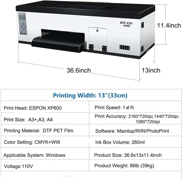 Alt view image 5 of 7 - SIHAO A3 XP600 DTF Printer, 2160 * 720dpi DTF Transfer Printer Machine with White Ink Mixing Circulation and Auto Cleaning(C31 XP600)