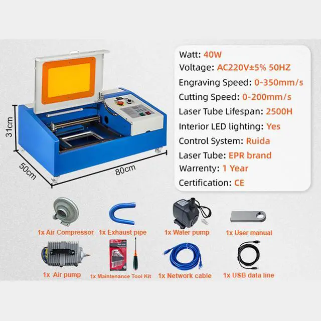 Alt view image 7 of 7 - SIHAO 40W CO2 Laser Engraver 8"x12" Laser Engraving Machine LED Monitor Display for Plywood Acrylic,DIY Tools