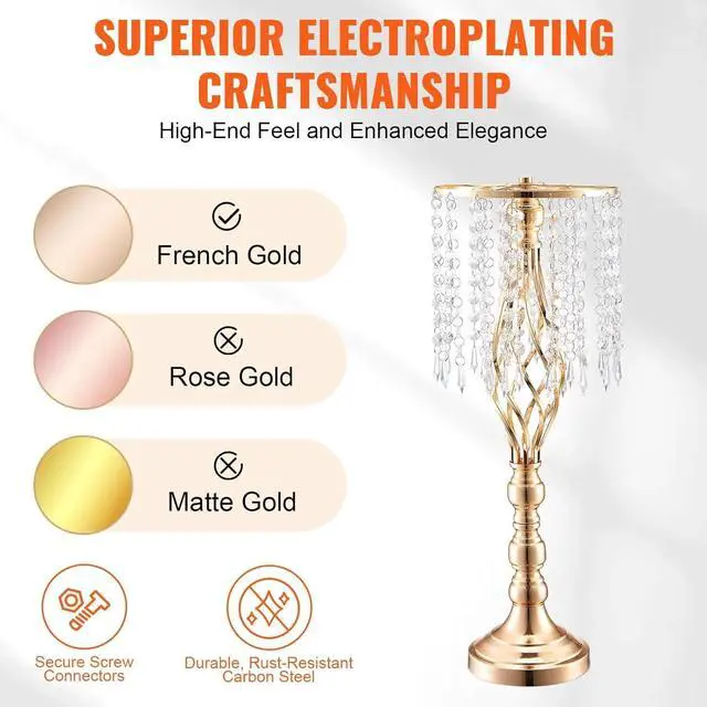 Alt view image 2 of 7 - SIHAO 10PCS Tall Crystal Gold Centerpiece Vase Stand, 21.65" Tall Flower Centerpiece Candle Stand Wedding Party Table Decorations