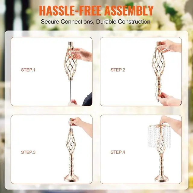 Alt view image 3 of 7 - SIHAO 10PCS Tall Crystal Gold Centerpiece Vase Stand, 21.65" Tall Flower Centerpiece Candle Stand Wedding Party Table Decorations