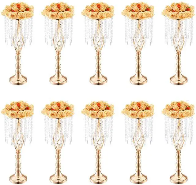 Main image of SIHAO 10PCS Tall Crystal Gold Centerpiece Vase Stand, 21.65" Tall Flower Centerpiece Candle Stand Wedding Party Table Decorations