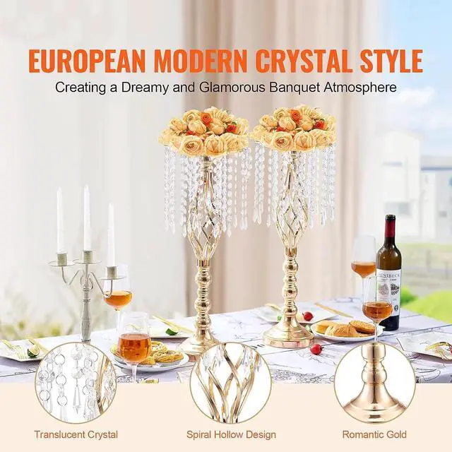 Alt view image 4 of 7 - SIHAO 10PCS Tall Crystal Gold Centerpiece Vase Stand, 21.65" Tall Flower Centerpiece Candle Stand Wedding Party Table Decorations