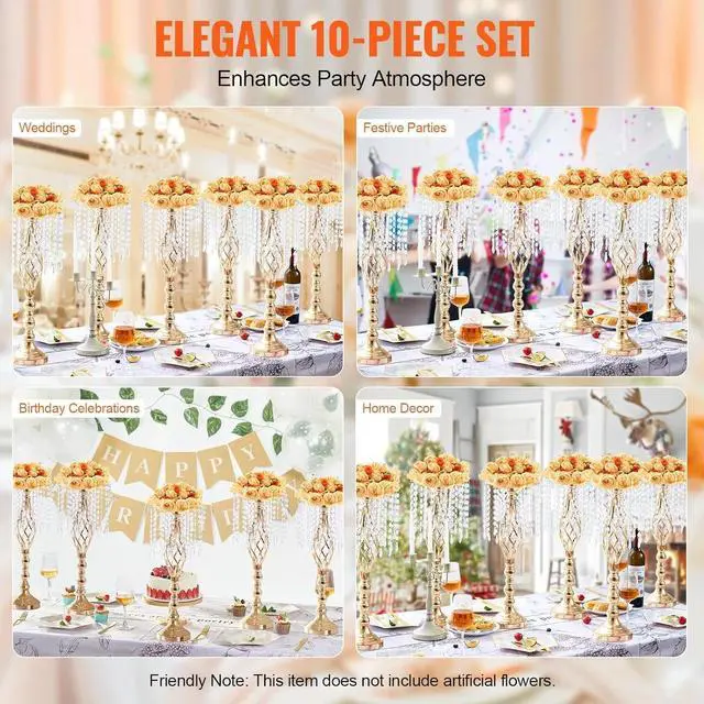Alt view image 7 of 7 - SIHAO 10PCS Tall Crystal Gold Centerpiece Vase Stand, 21.65" Tall Flower Centerpiece Candle Stand Wedding Party Table Decorations