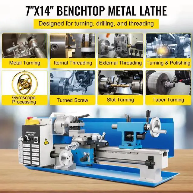 Alt view image 2 of 7 - SIHAO High-Efficiency 7"x14" Mini Metal Lathe with 550W Variable Speed 2250 RPM, Benchtop Design Featuring 3-Jaw Chuck for Precision Metalworking