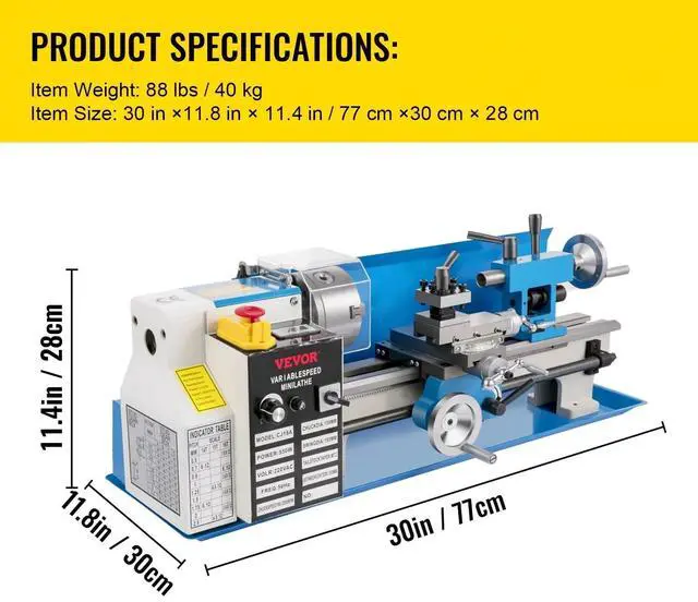 Alt view image 5 of 7 - SIHAO High-Efficiency 7"x14" Mini Metal Lathe with 550W Variable Speed 2250 RPM, Benchtop Design Featuring 3-Jaw Chuck for Precision Metalworking