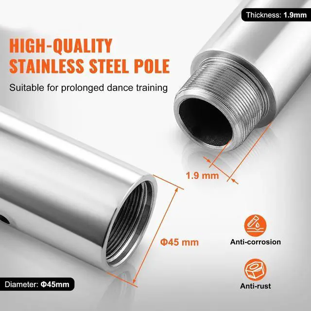 Alt view image 2 of 7 - Removable Dancing Pole, Spinning Static Dancing Pole Stainless Steel Height Adjustable Fitness Pole, Silver