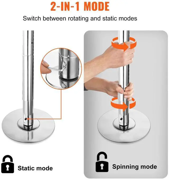 Alt view image 3 of 7 - Removable Dancing Pole, Spinning Static Dancing Pole Stainless Steel Height Adjustable Fitness Pole, Silver